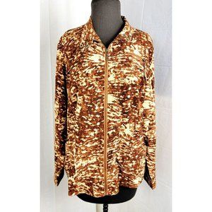 ADDITIONS by Chicos Long Sleeve Womens  Zip Pocket Shirt brown print Size 2 - L